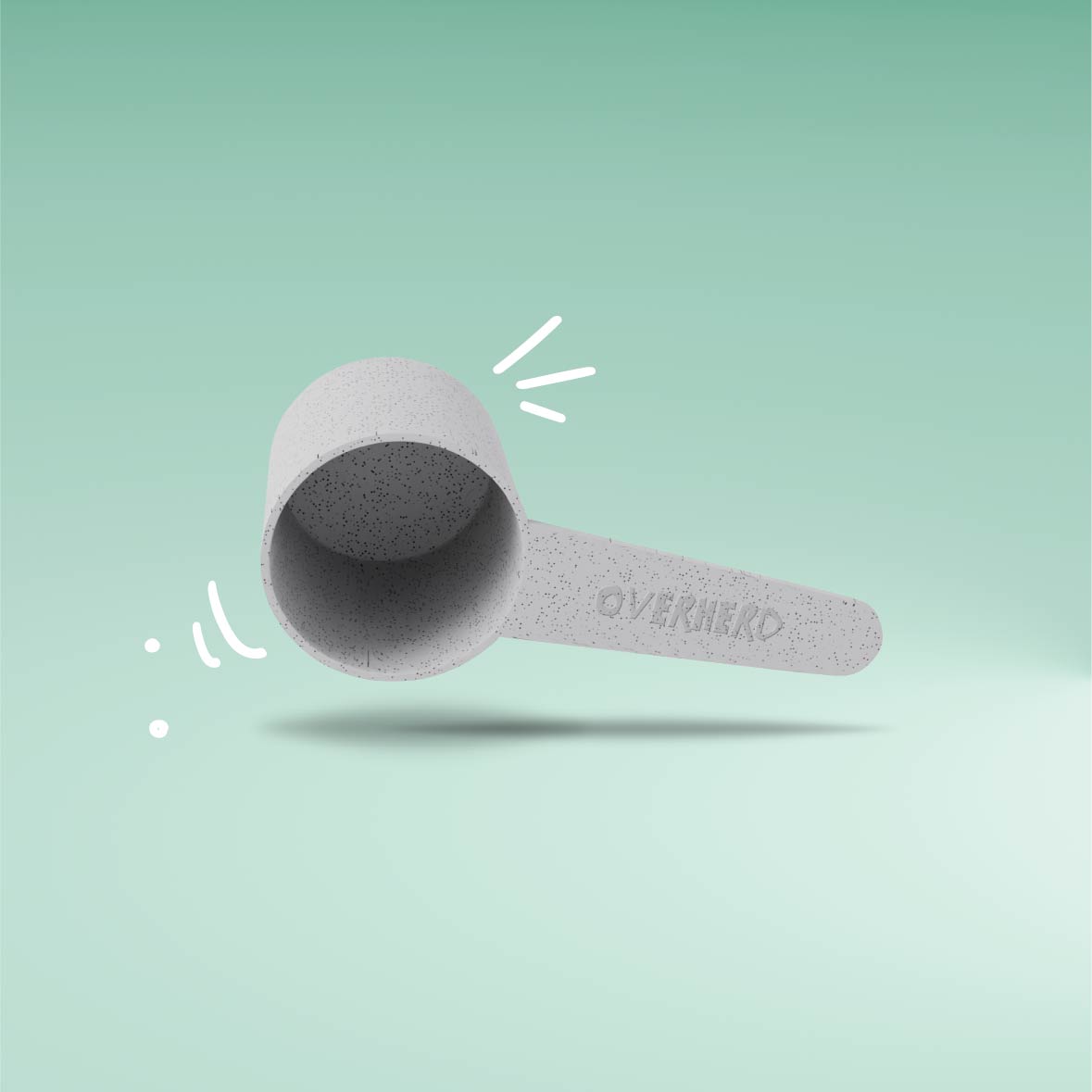 Bamboo fibre scoop for oat milk powder on green gradient background