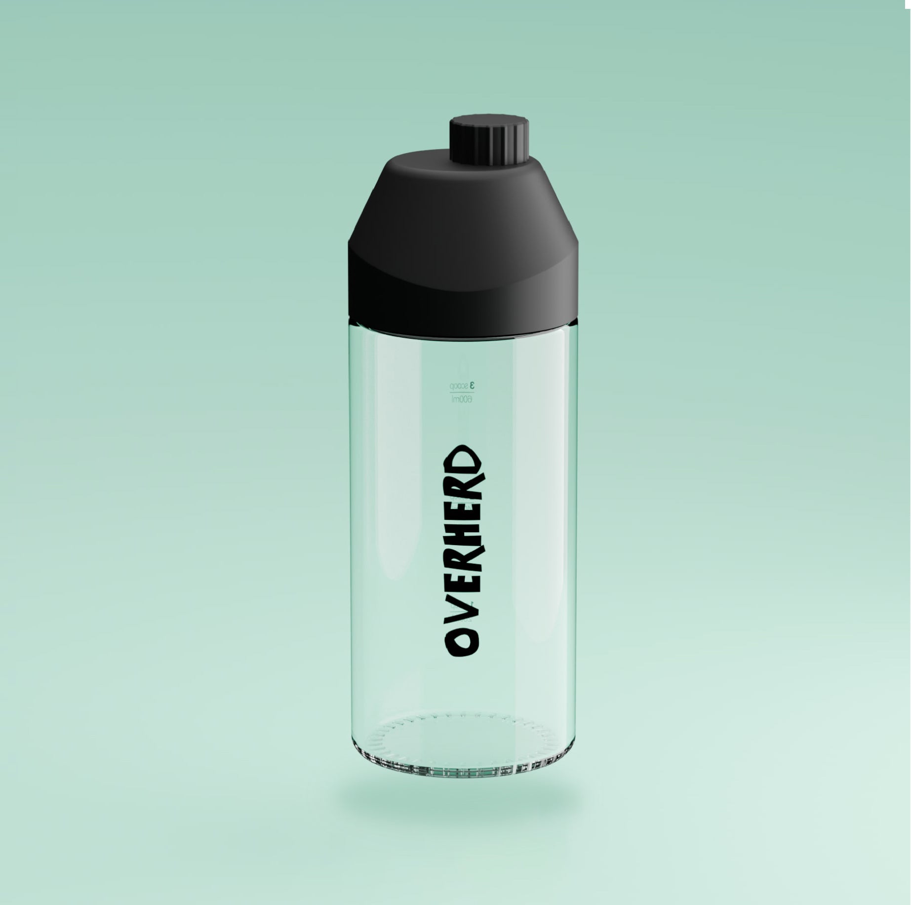 Overherd glass oat milk bottle on green gradient background