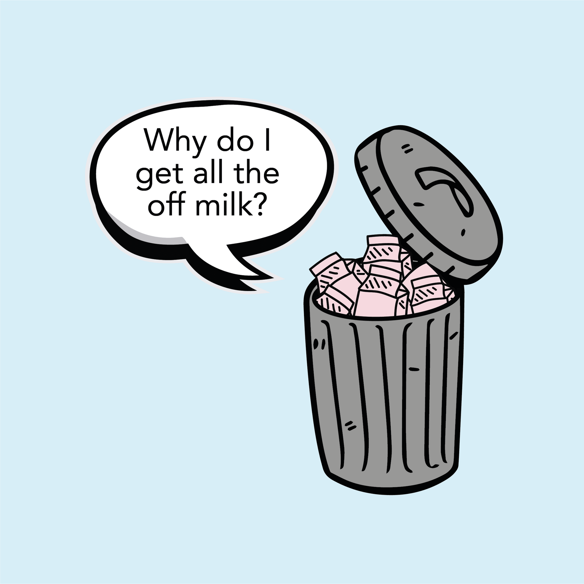 Oat milk cartons in bin infographic