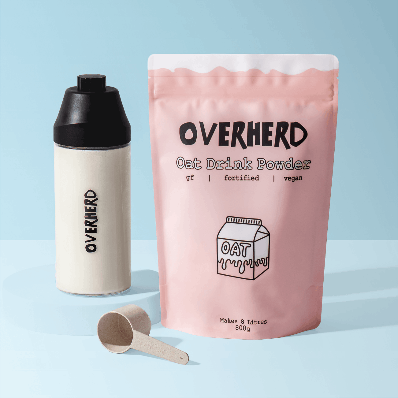 Overherd oat milk starter set on blue background