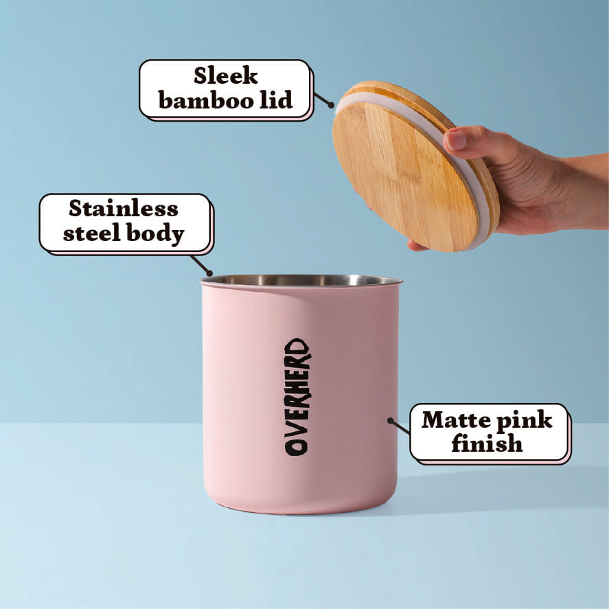 Overherd storage tin with material annotations